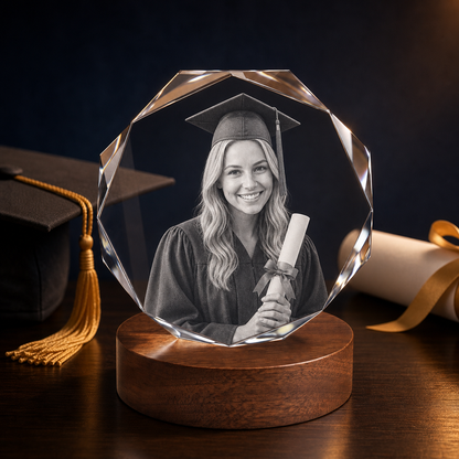 3D Crystal Octagon Personalized Graduation Gift navy and gold graduation lifestyle image