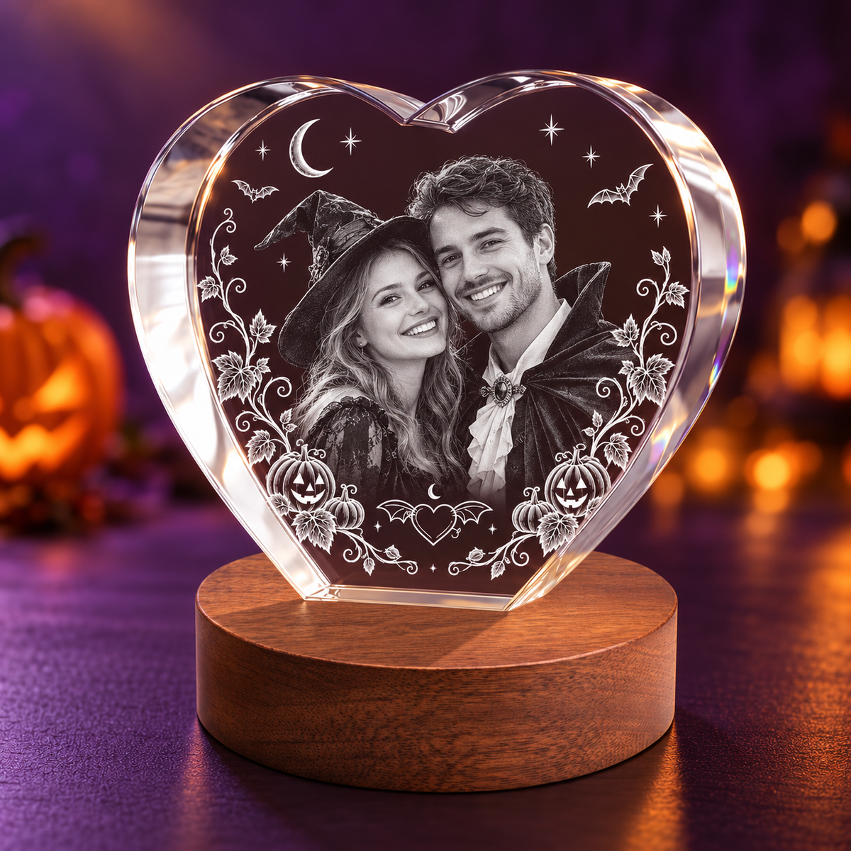 heart photo crystal in a Halloween setting