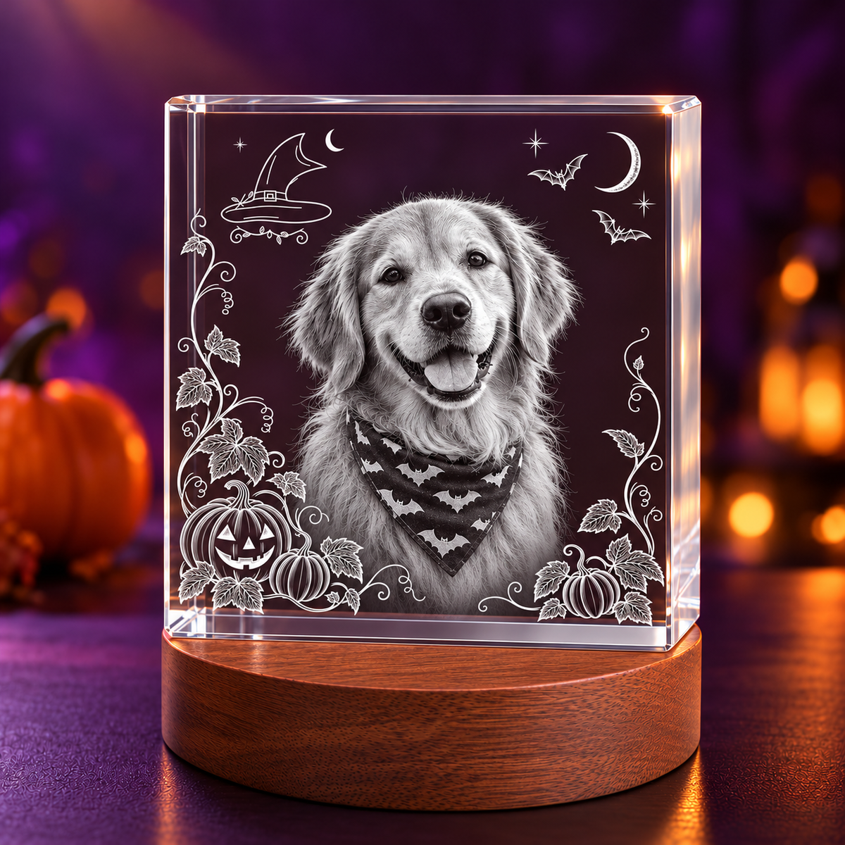 square photo crystal in a Halloween setting