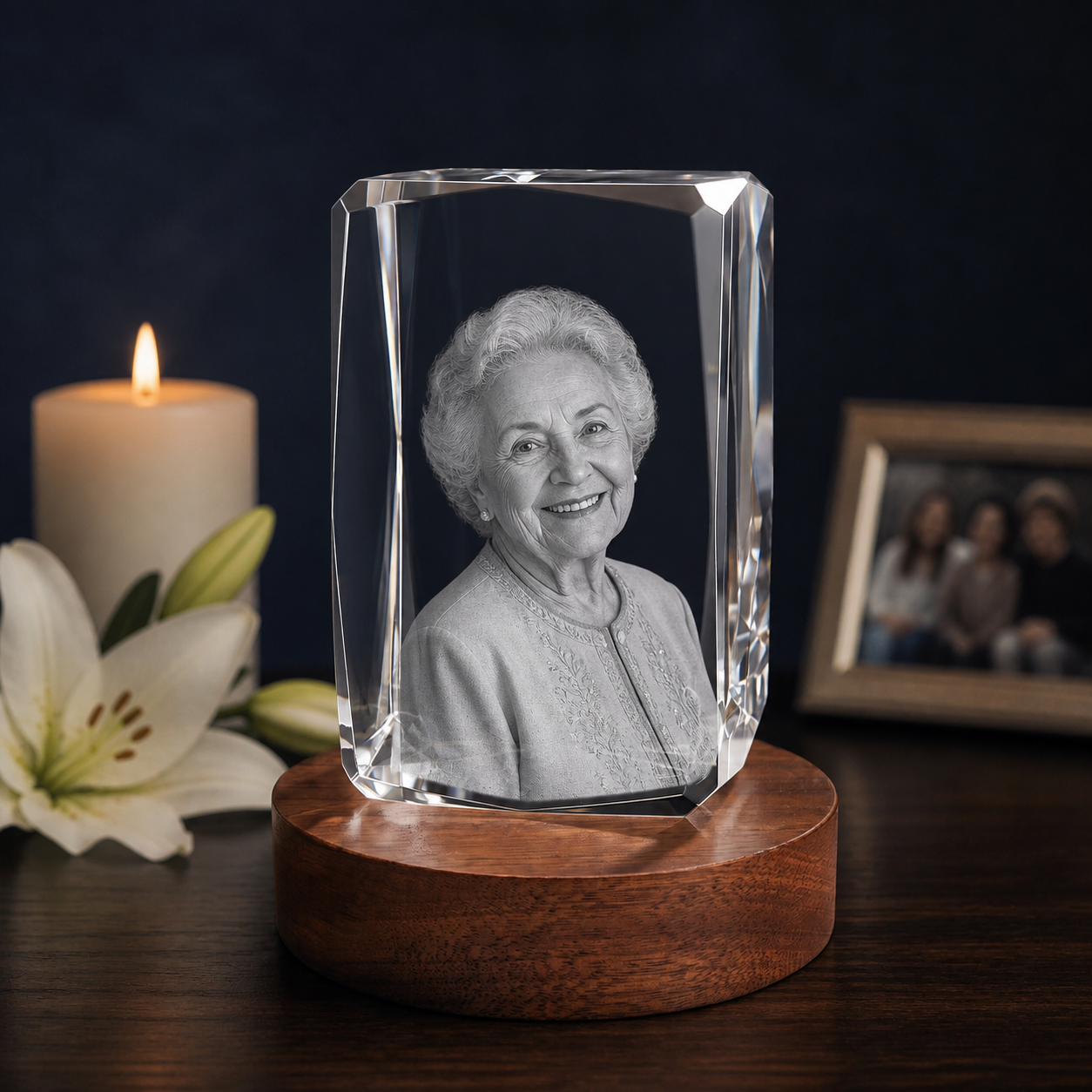 3D Crystal 24-Faceted Personalized Memorial Gift candlelight remembrance image