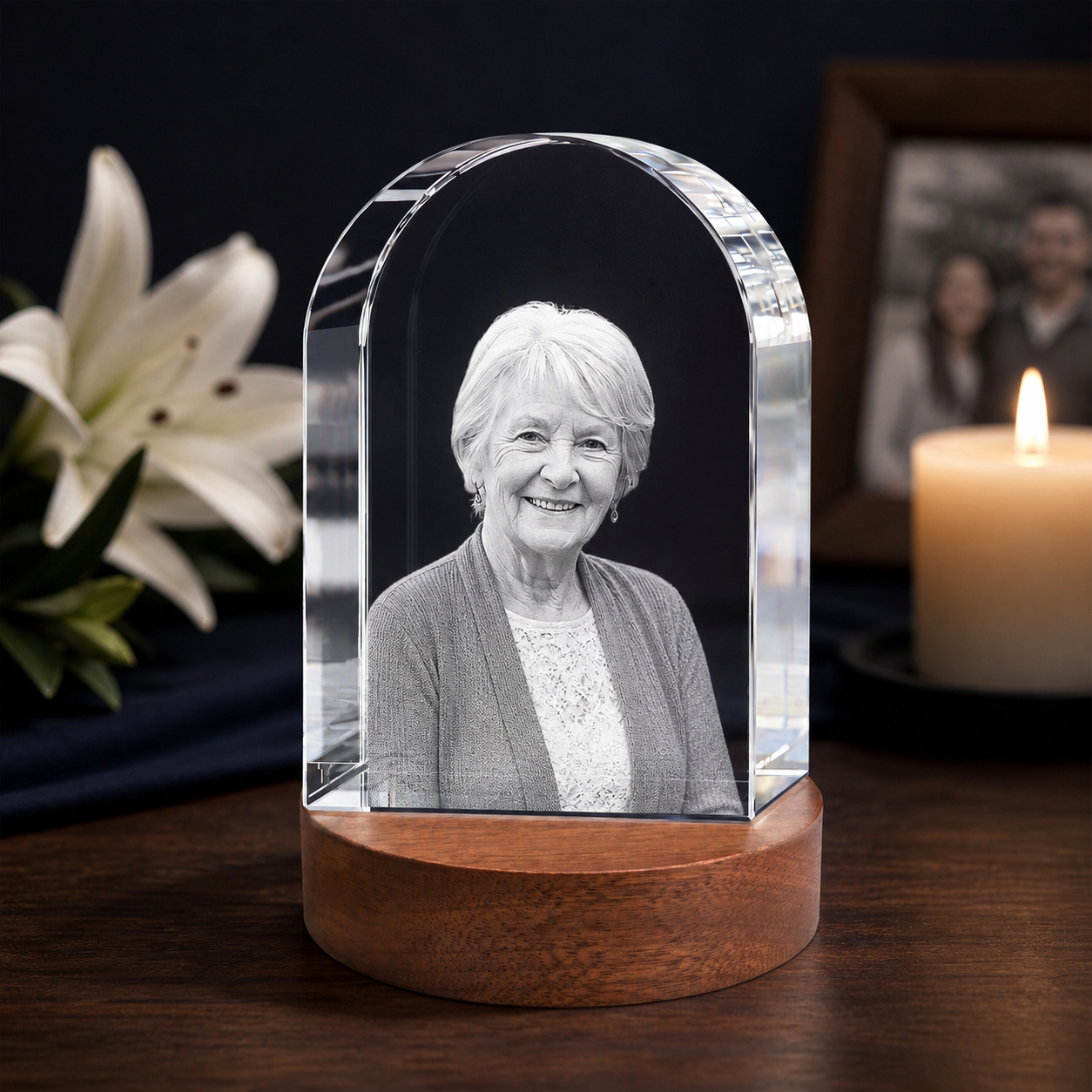 3D Crystal Arch Personalized Memorial Gift candlelight remembrance image