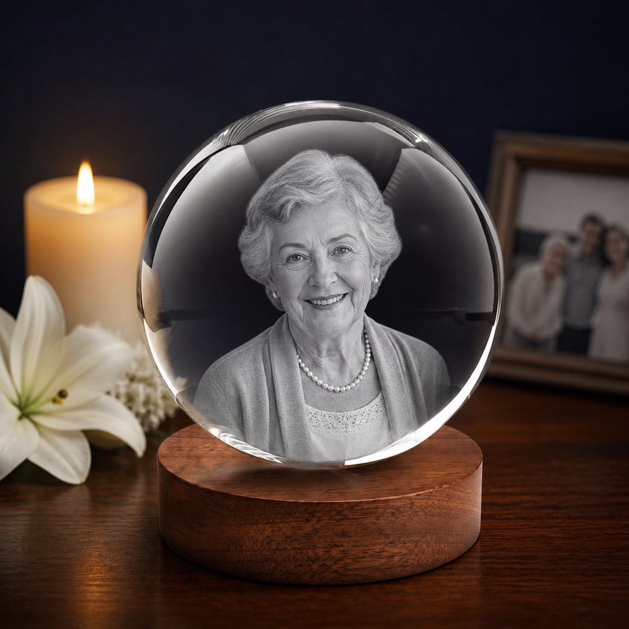 3D Crystal Ball Personalized Memorial Gift candlelight remembrance image