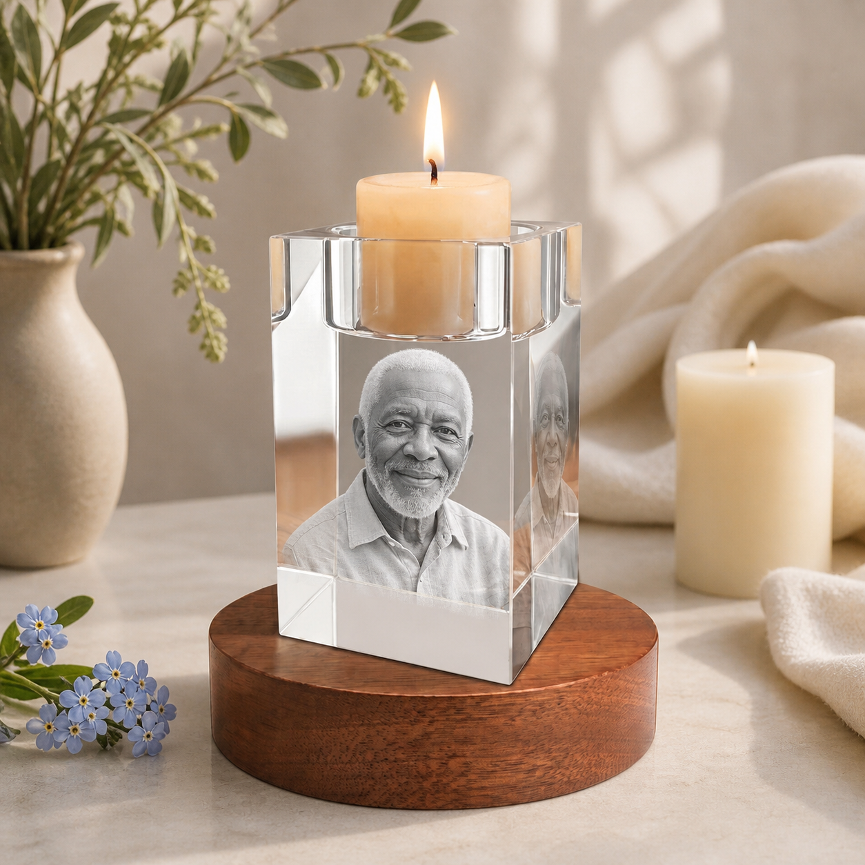3D Crystal Candleholder Personalized Memorial Gift peaceful remembrance image