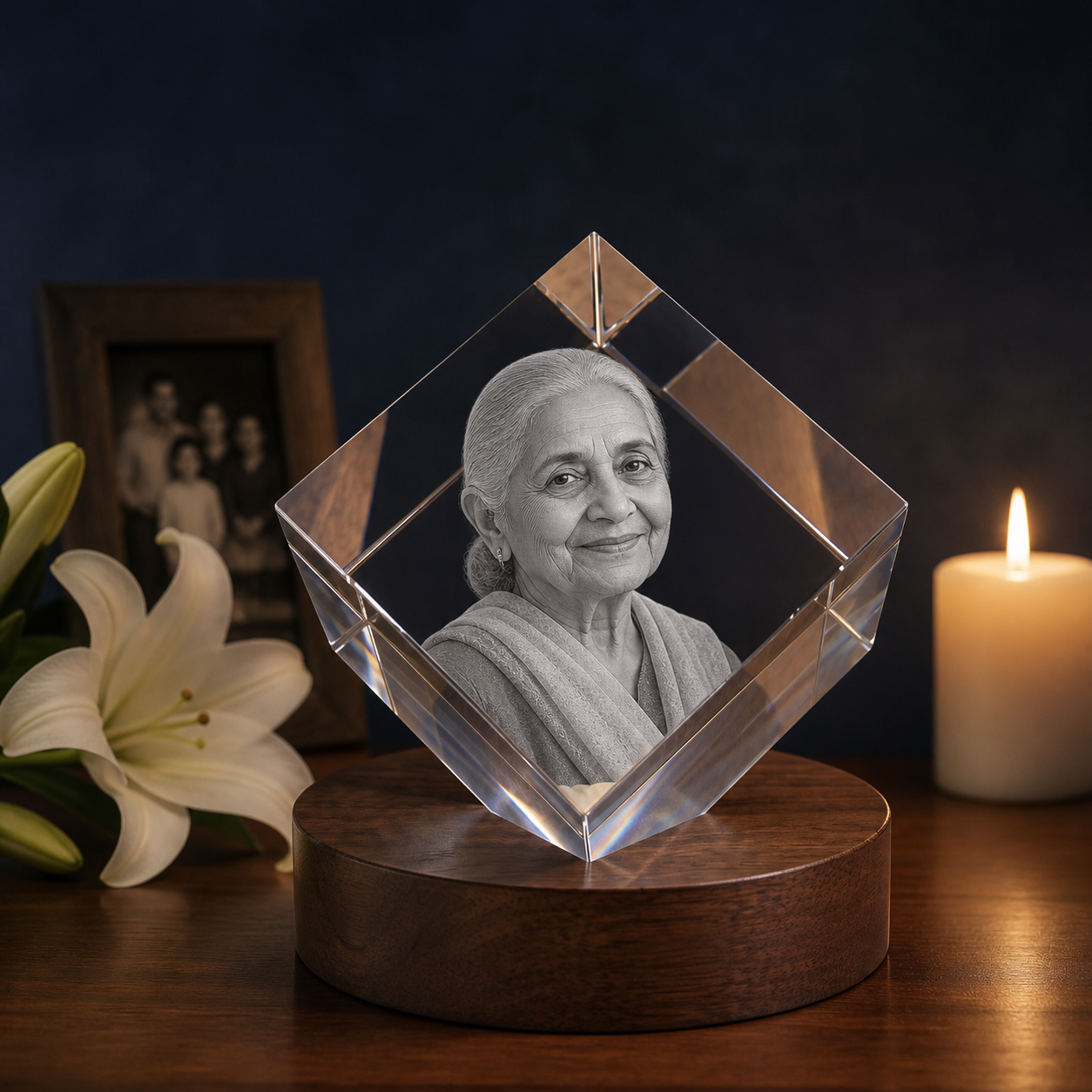 3D Crystal Diamond Personalized Memorial Gift candlelight remembrance image