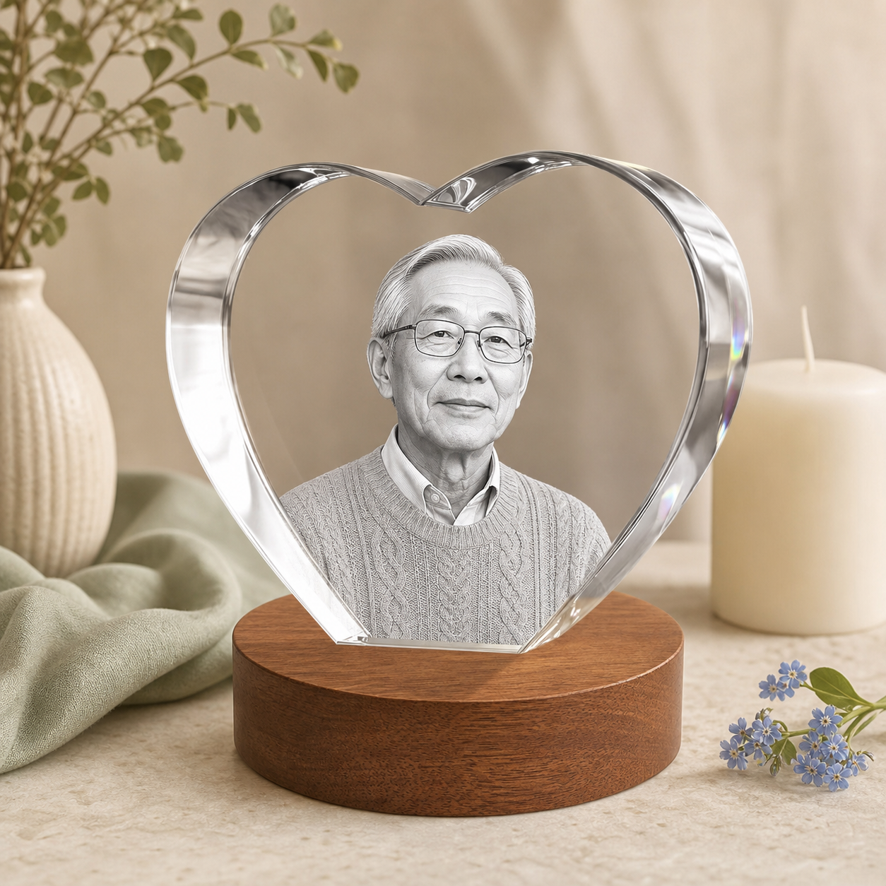 3D Crystal Heart Personalized Memorial Gift peaceful remembrance image