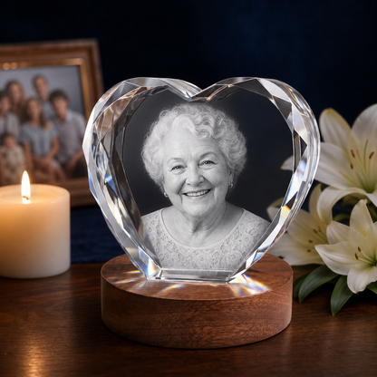 3D Crystal New Heart Personalized Memorial Gift candlelight remembrance image