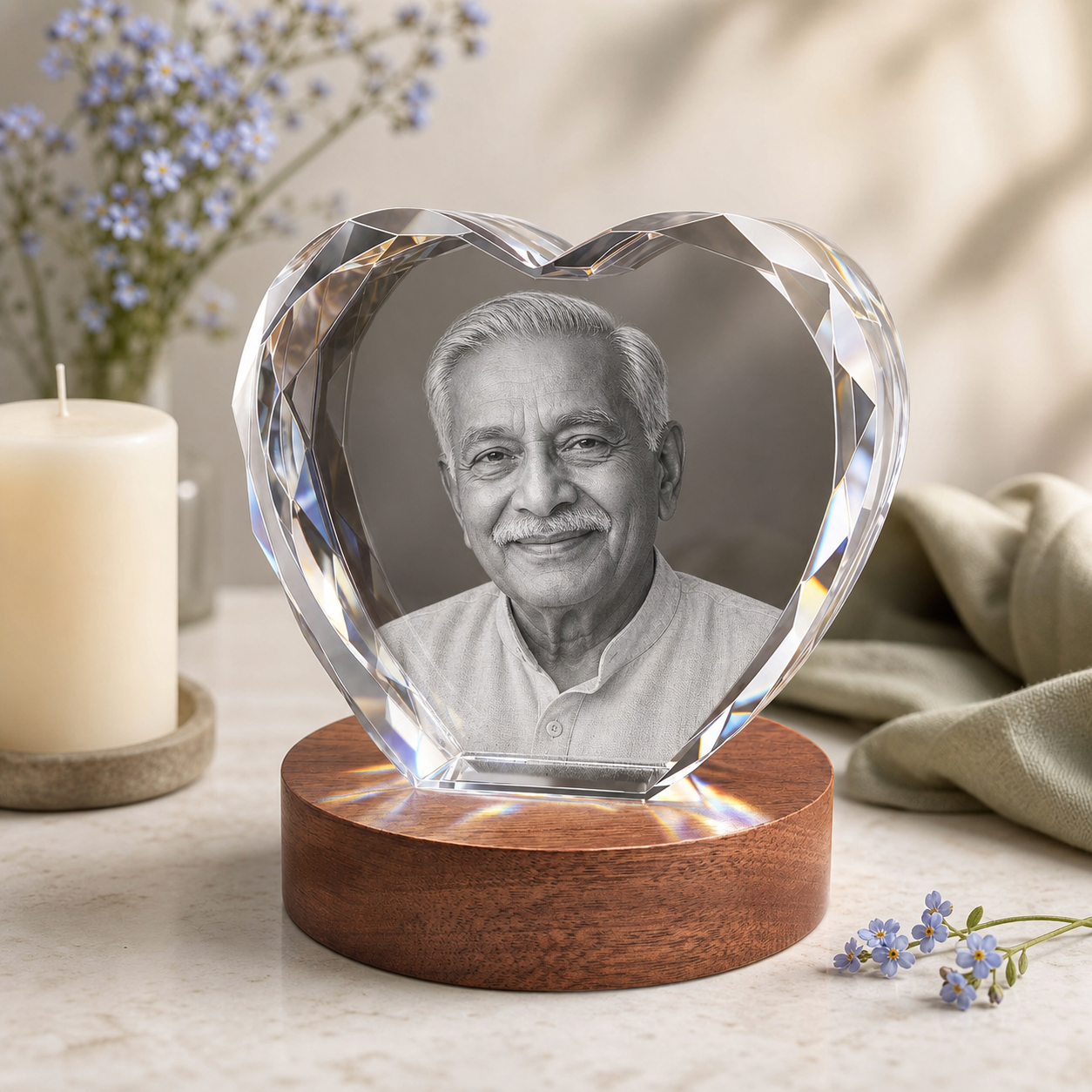 3D Crystal New Heart Personalized Memorial Gift peaceful remembrance image