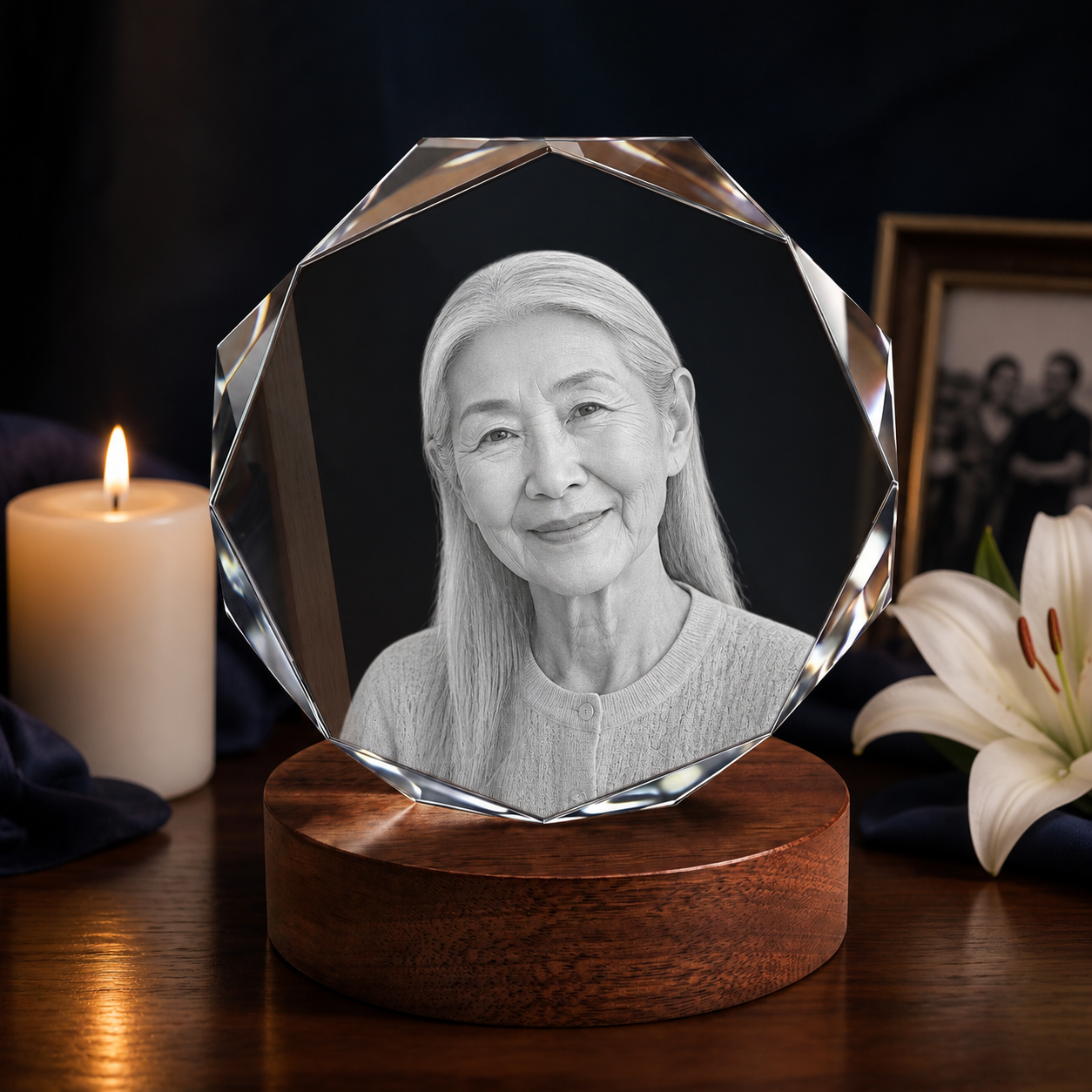 3D Crystal Octagon Personalized Memorial Gift candlelight remembrance image