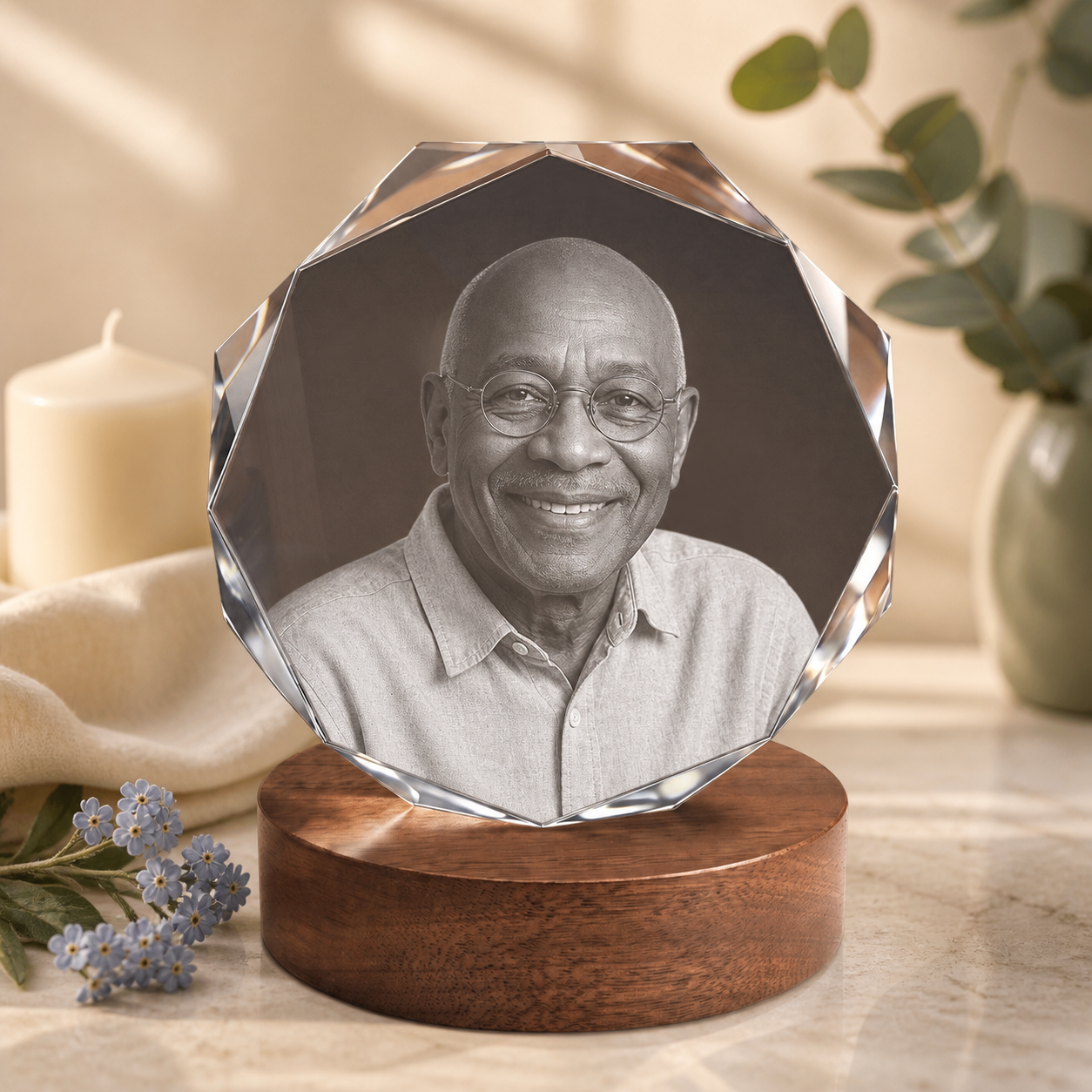 3D Crystal Octagon Personalized Memorial Gift peaceful remembrance image
