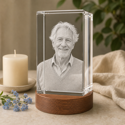3D Crystal Rectangle Personalized Memorial Gift peaceful remembrance image