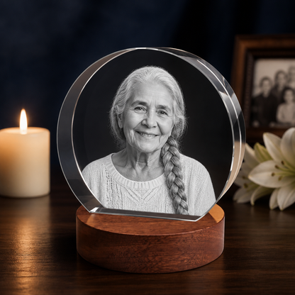 3D Crystal Round Stepped Crystal Disc Personalized Memorial Gift candlelight remembrance image