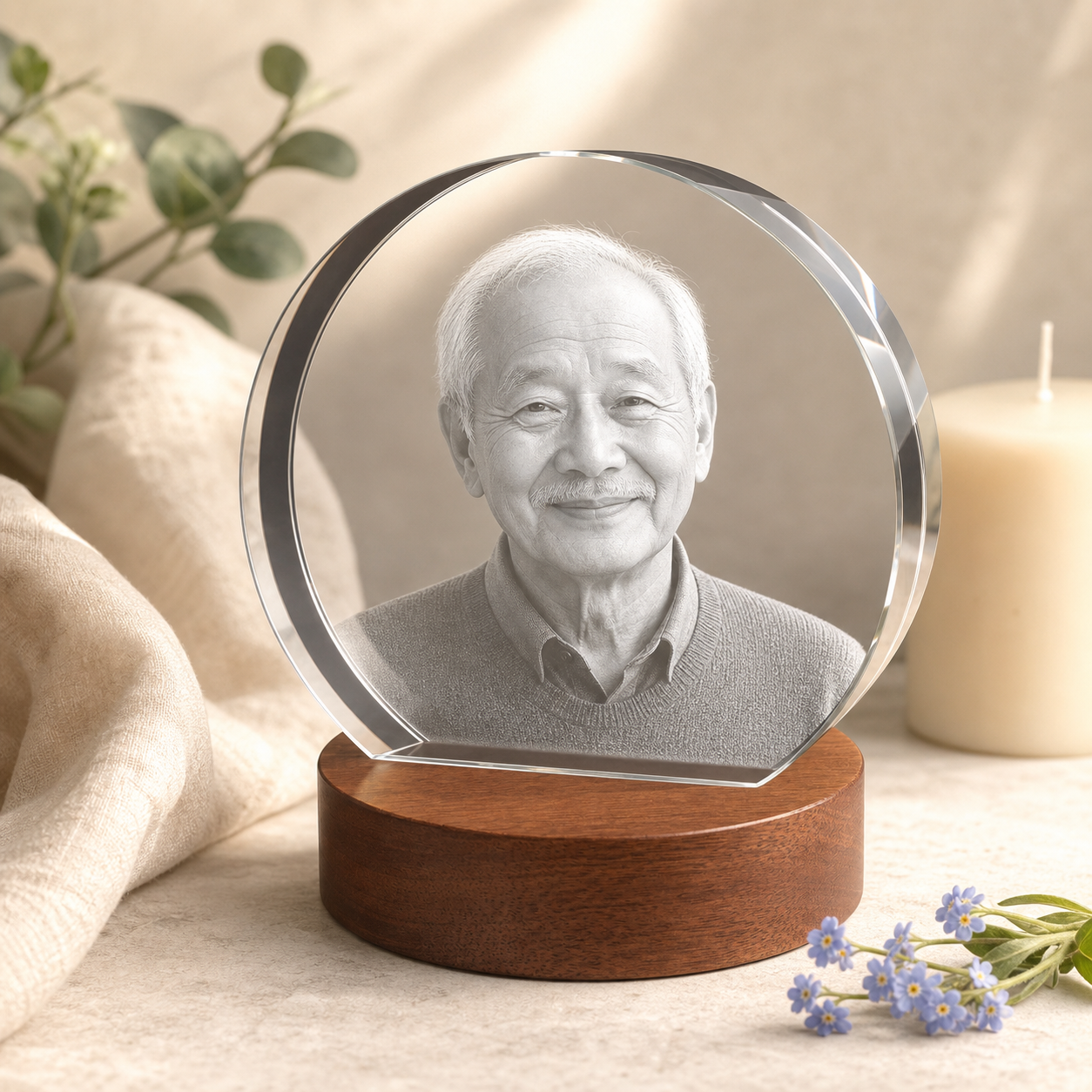 3D Crystal Round Stepped Crystal Disc Personalized Memorial Gift peaceful remembrance image