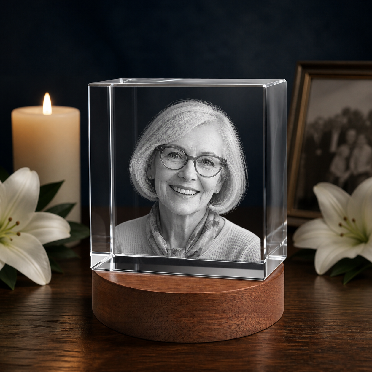 3D Crystal Square Personalized Memorial Gift candlelight remembrance image