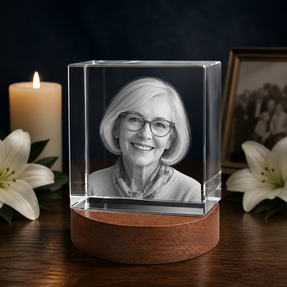 3D Crystal Square Personalized Memorial Gift candlelight remembrance image