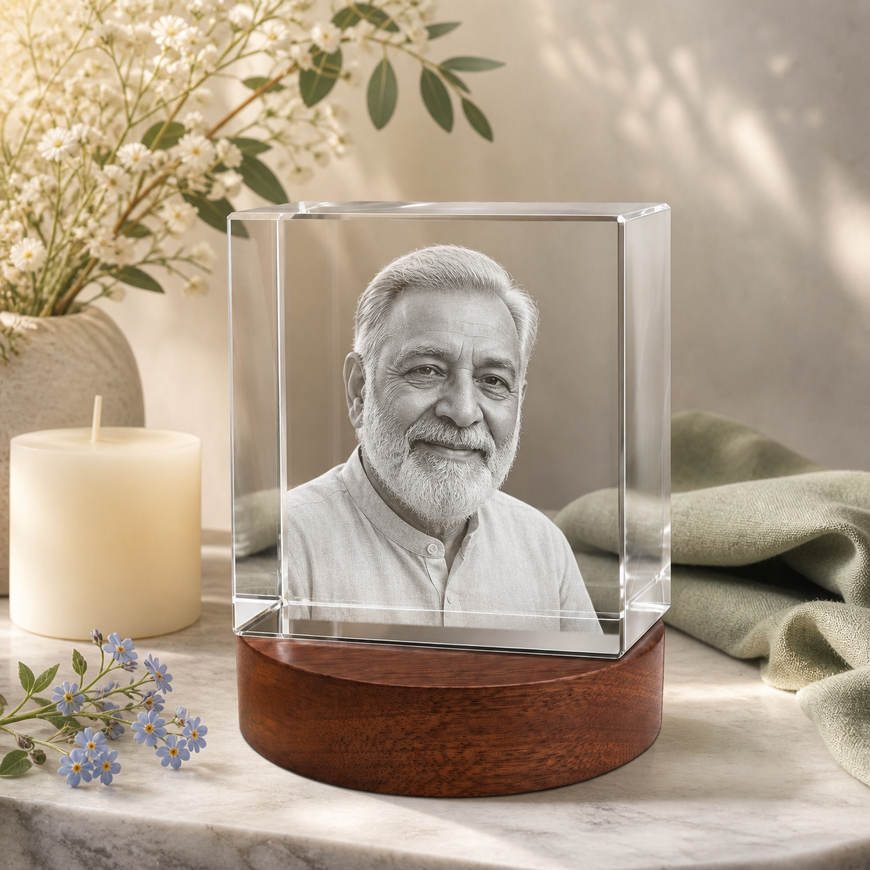 3D Crystal Square Personalized Memorial Gift peaceful remembrance image