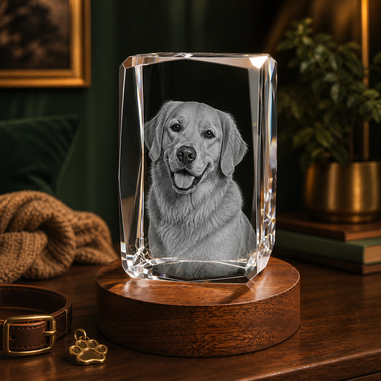 3D Crystal 24-Faceted Personalized Pet Lover Gift dog portrait lifestyle image