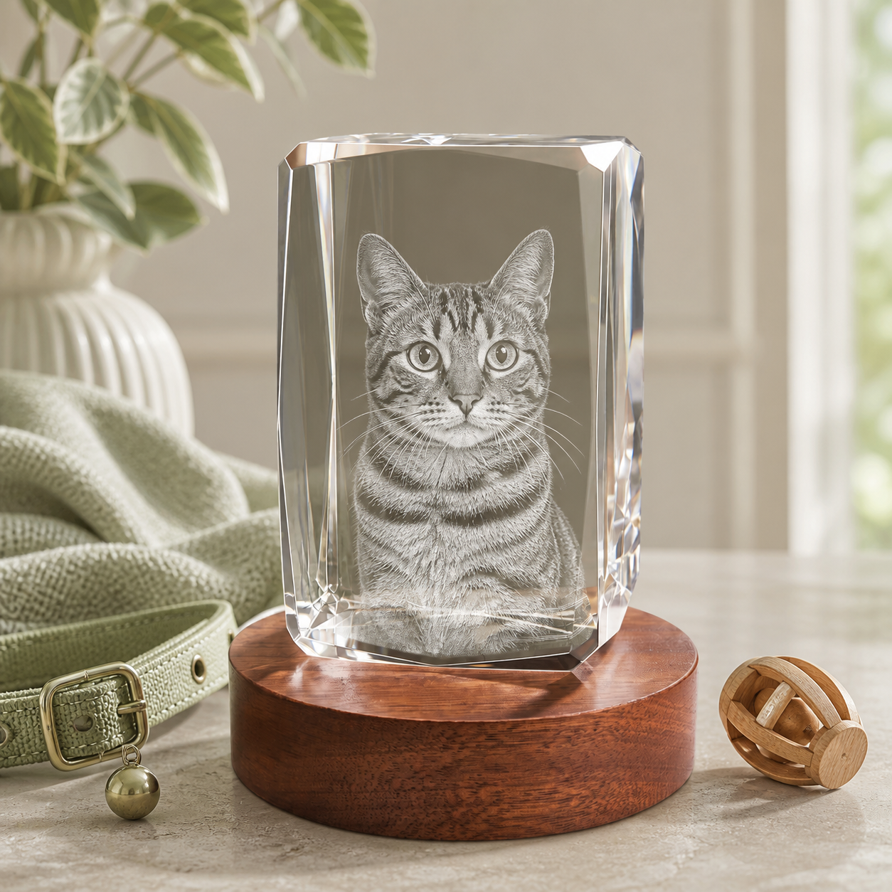 3D Crystal 24-Faceted Personalized Pet Lover Gift cat portrait lifestyle image