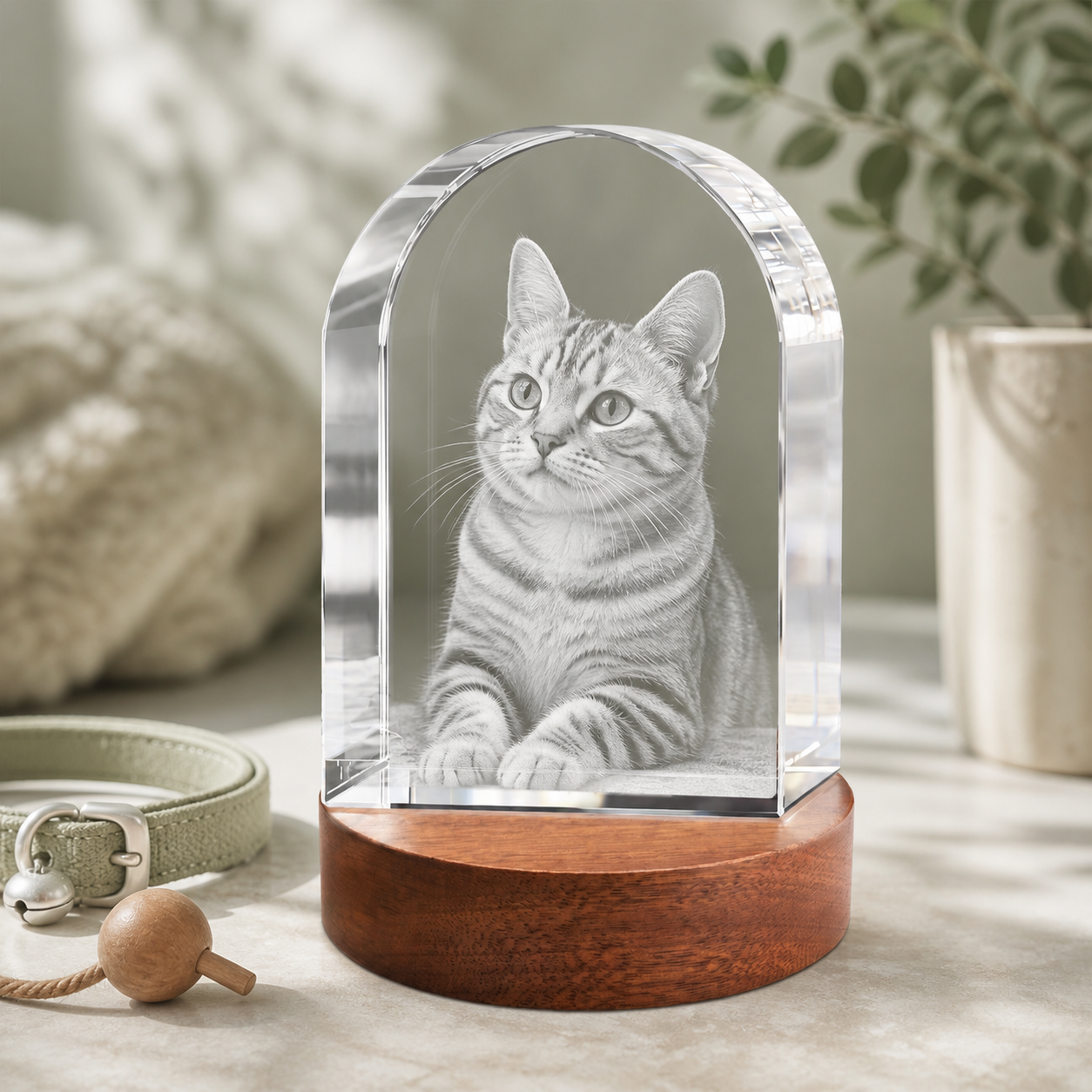 3D Crystal Arch Personalized Pet Lover Gift cat portrait lifestyle image