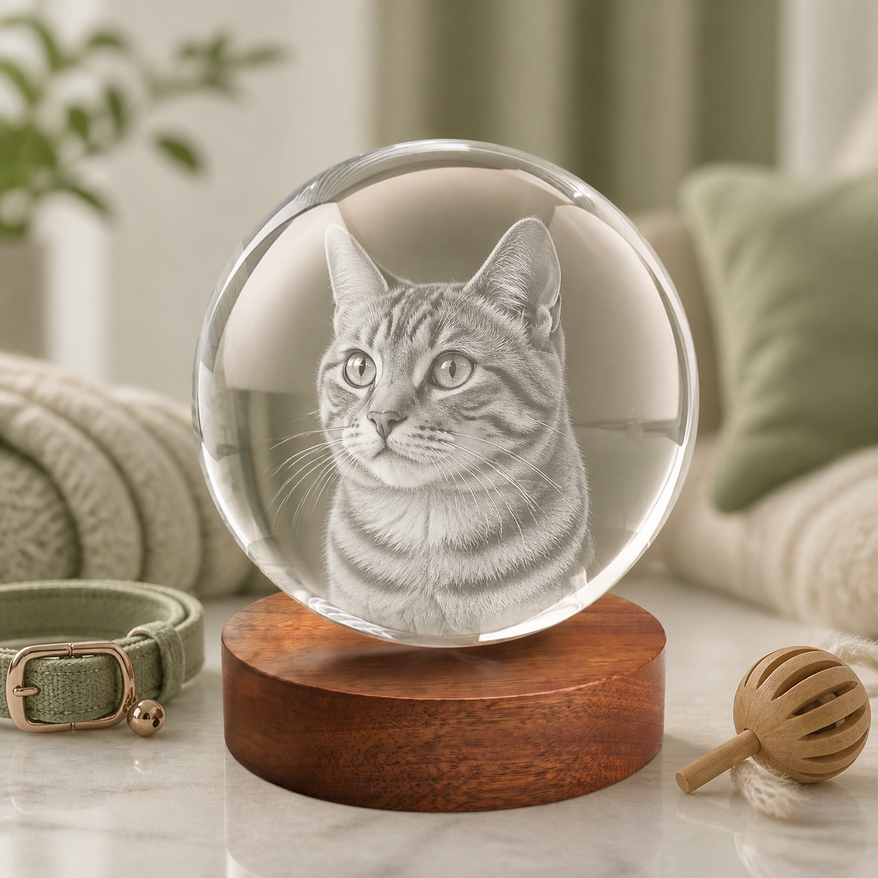 3D Crystal Ball Personalized Pet Lover Gift cat portrait lifestyle image