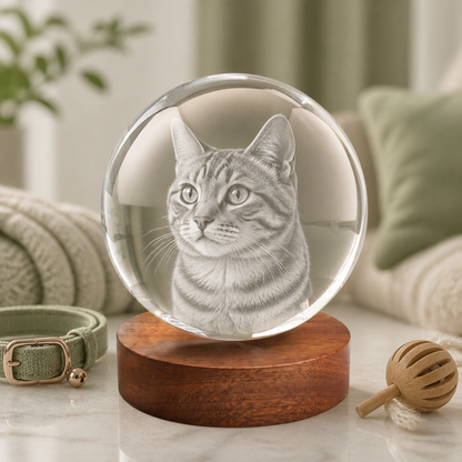 3D Crystal Ball Personalized Pet Lover Gift cat portrait lifestyle image