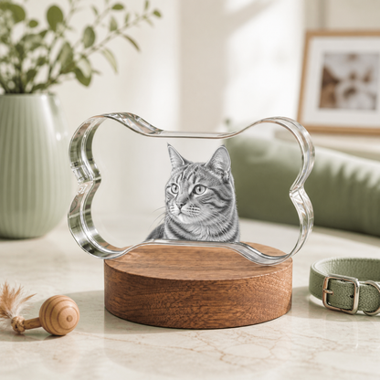 3D Crystal Bone Personalized Pet Lover Gift cat portrait lifestyle image