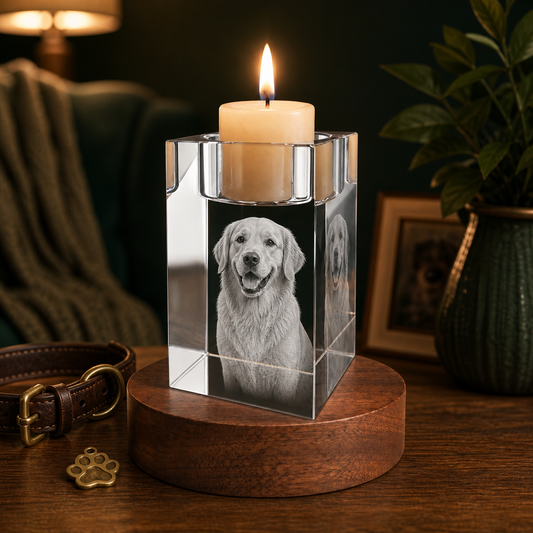 3D Crystal Candleholder Personalized Pet Lover Gift dog portrait lifestyle image