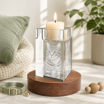 3D Crystal Candleholder Personalized Pet Lover Gift cat portrait lifestyle image