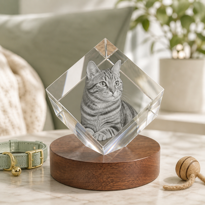 3D Crystal Diamond Personalized Pet Lover Gift cat portrait lifestyle image