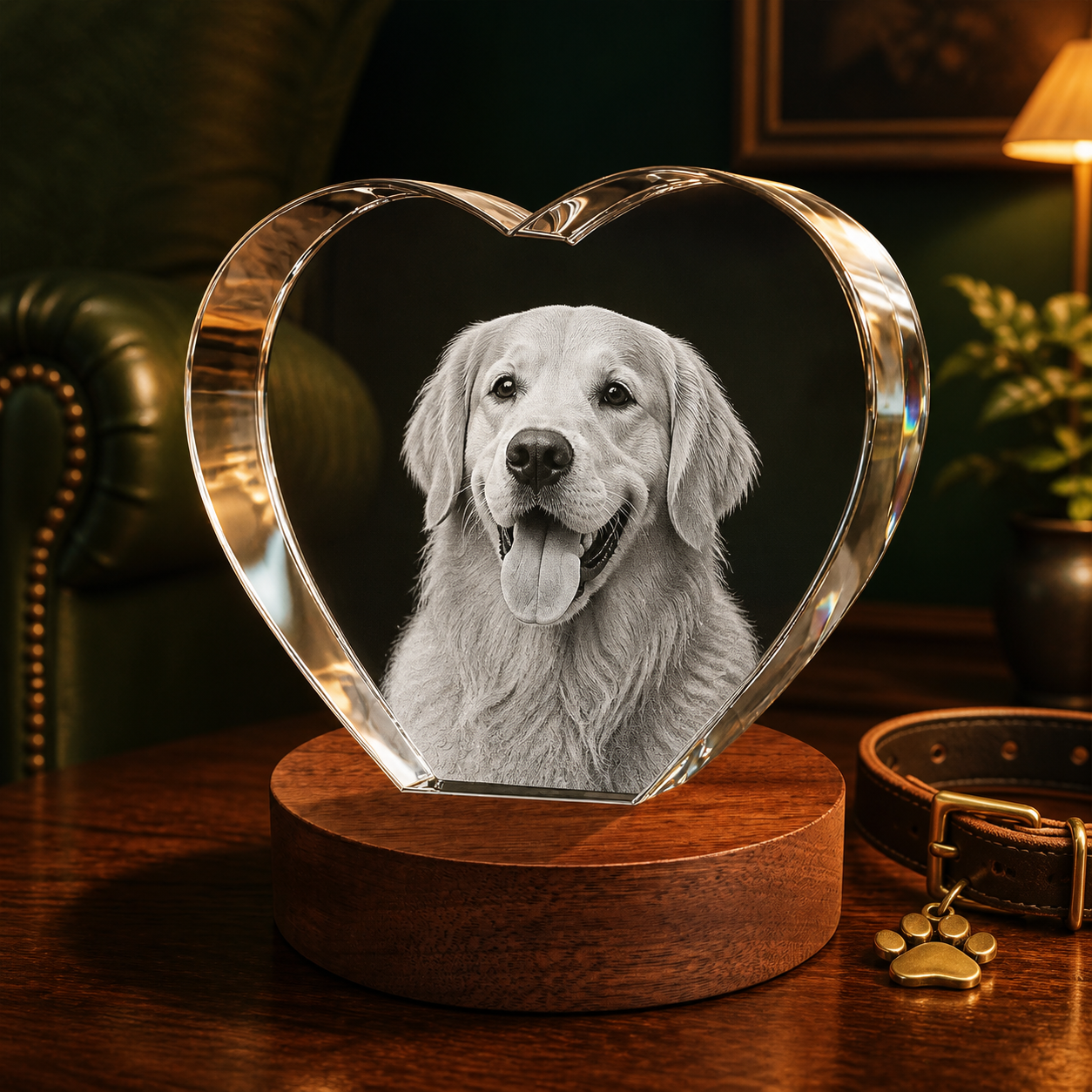 3D Crystal Heart Personalized Pet Lover Gift dog portrait lifestyle image