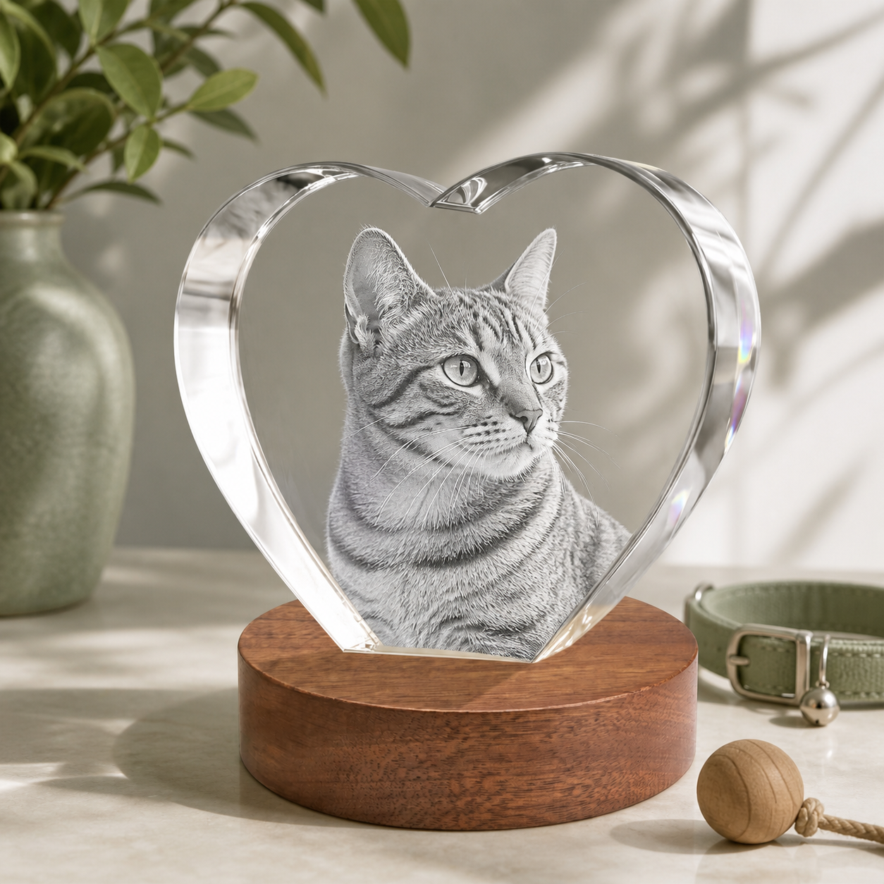 3D Crystal Heart Personalized Pet Lover Gift cat portrait lifestyle image