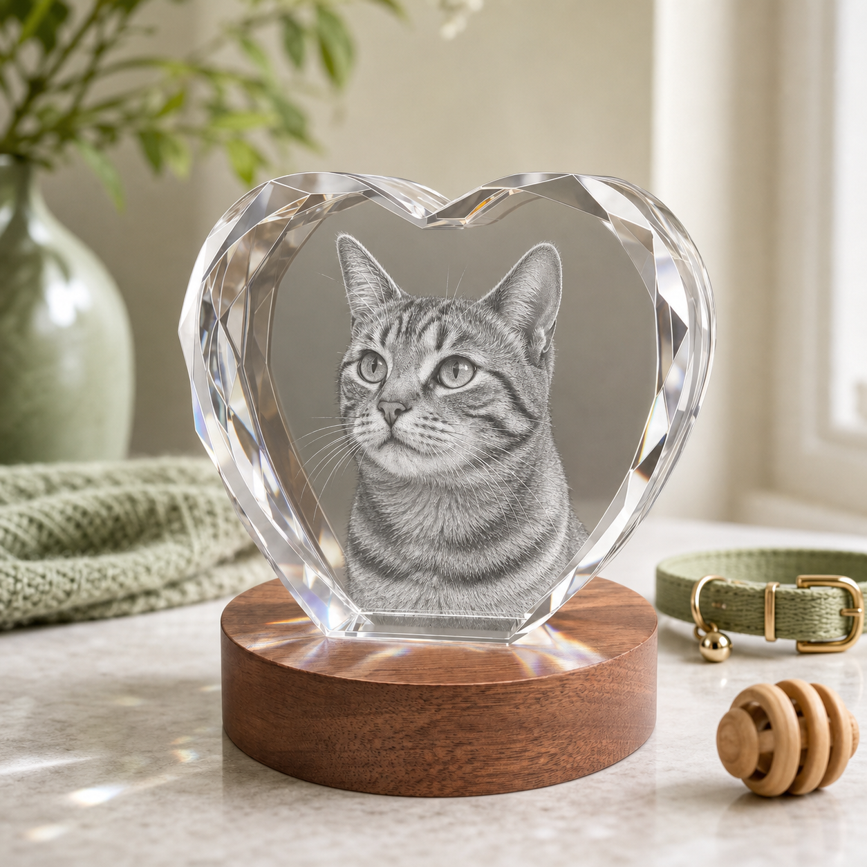 3D Crystal New Heart Personalized Pet Lover Gift cat portrait lifestyle image