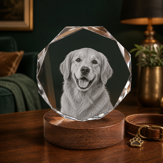 3D Crystal Octagon Personalized Pet Lover Gift dog portrait lifestyle image