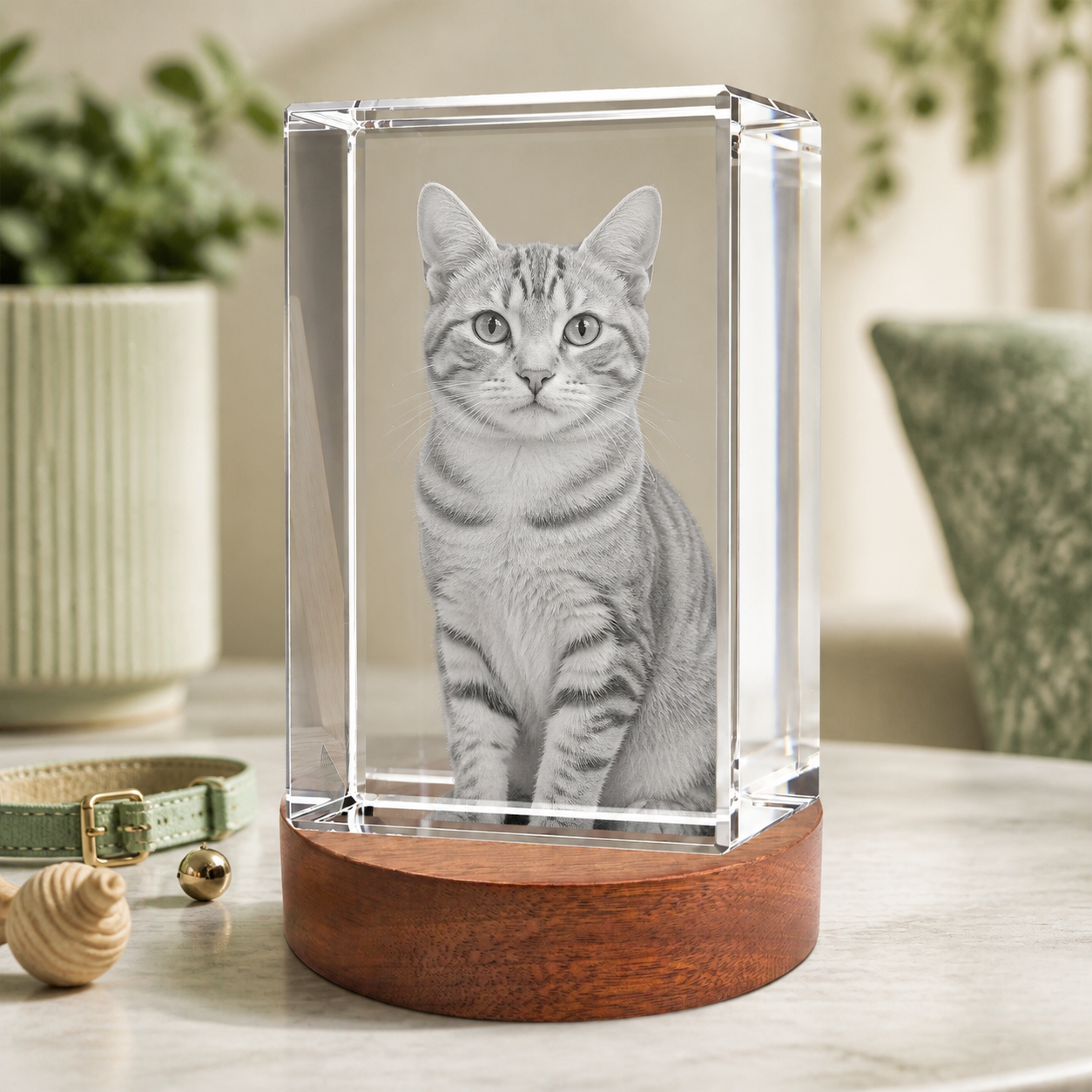 3D Crystal Rectangle Personalized Pet Lover Gift cat portrait lifestyle image