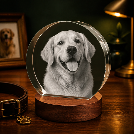 3D Crystal Round Stepped Crystal Disc Personalized Pet Lover Gift dog portrait lifestyle image