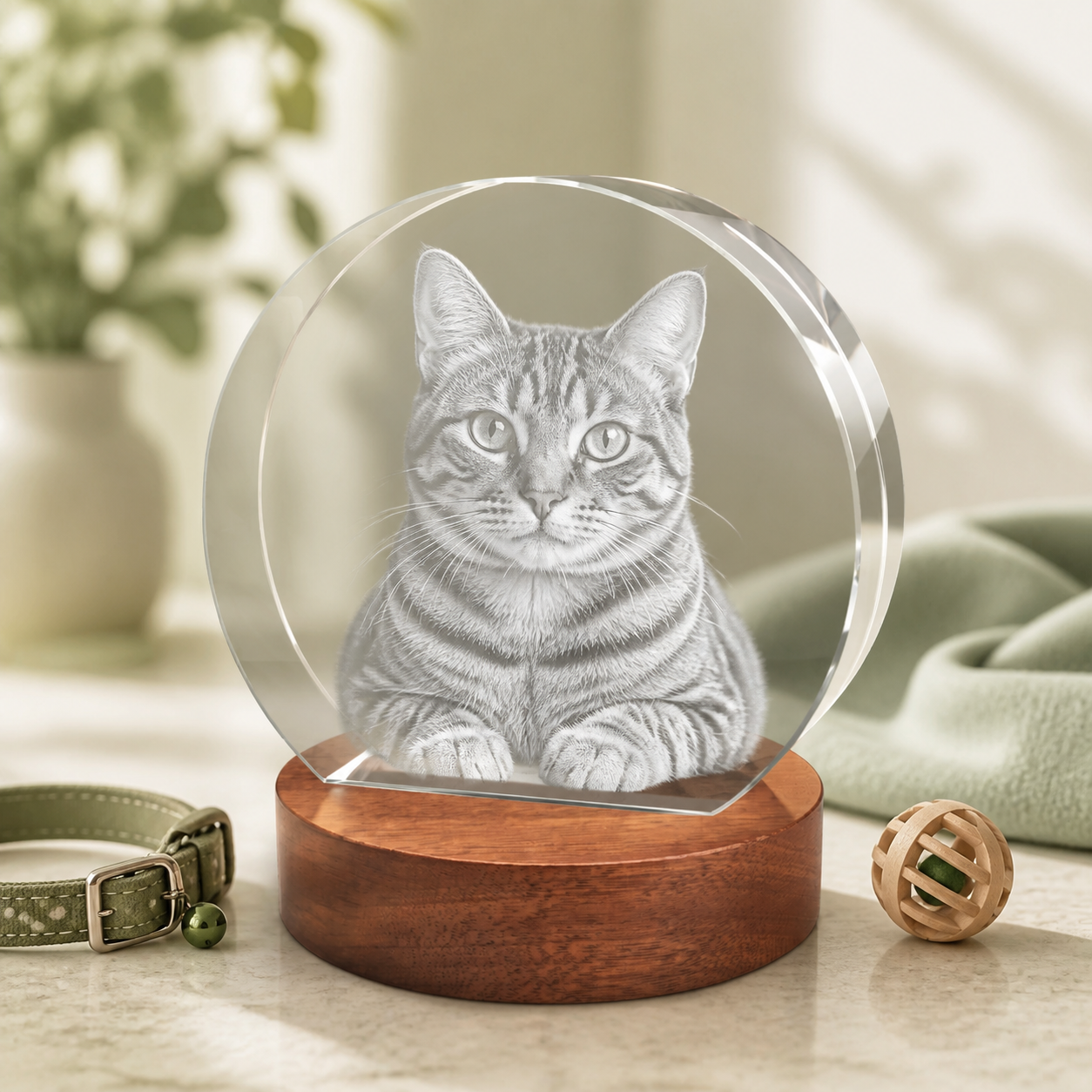 3D Crystal Round Stepped Crystal Disc Personalized Pet Lover Gift cat portrait lifestyle image