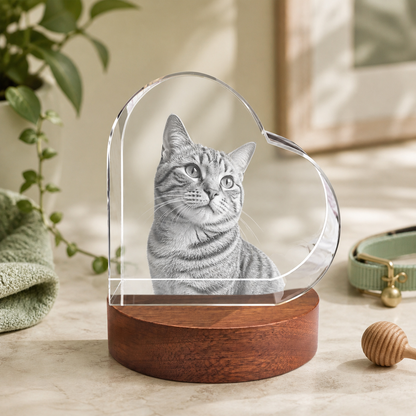 3D Crystal Special Heart Personalized Pet Lover Gift cat portrait lifestyle image