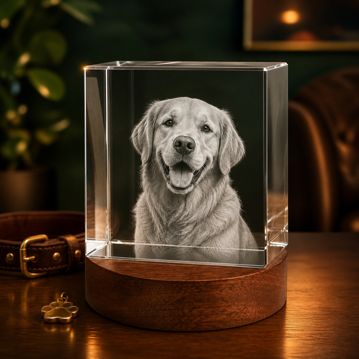 3D Crystal Square Personalized Pet Lover Gift dog portrait lifestyle image