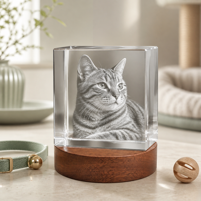 3D Crystal Square Personalized Pet Lover Gift cat portrait lifestyle image