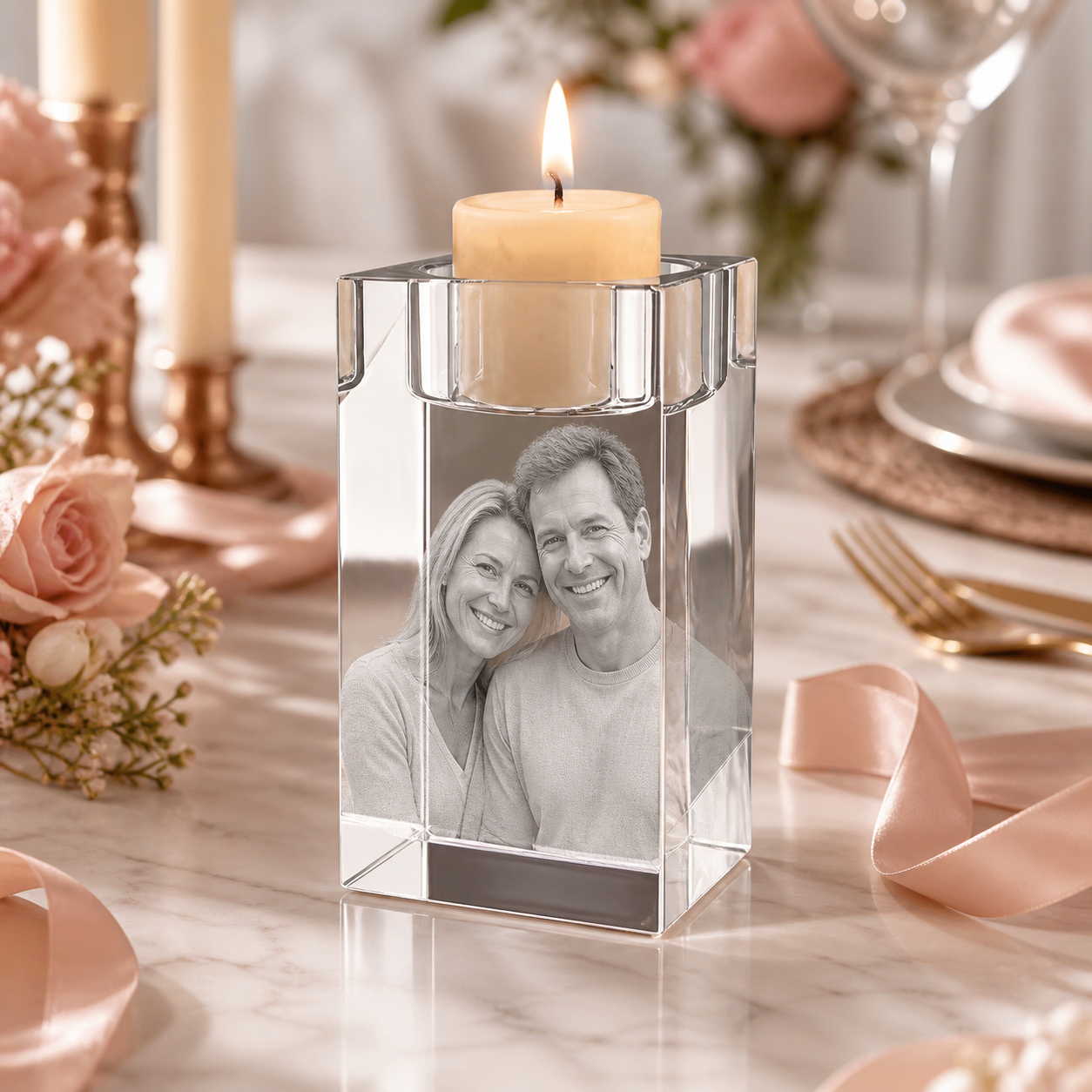 3D Crystal Candleholder Personalized Valentine's Day Gift lifestyle image 2