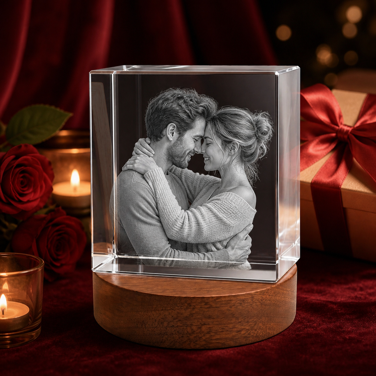 3D Crystal Square Personalized Valentine's Day Gift lifestyle image 1