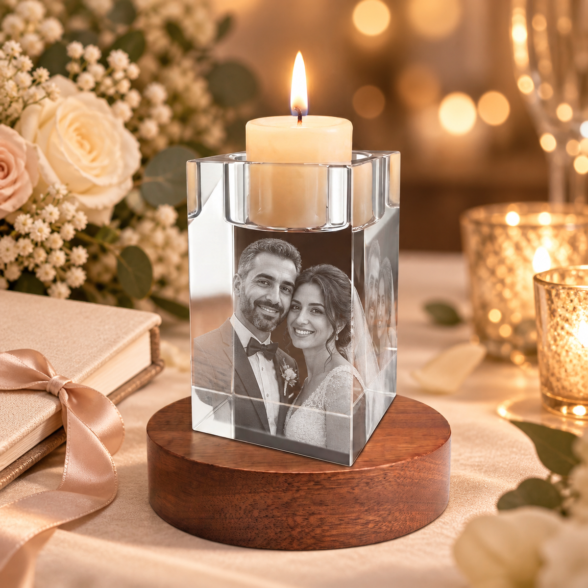 3d crystal candleholder personalized wedding gift hero image