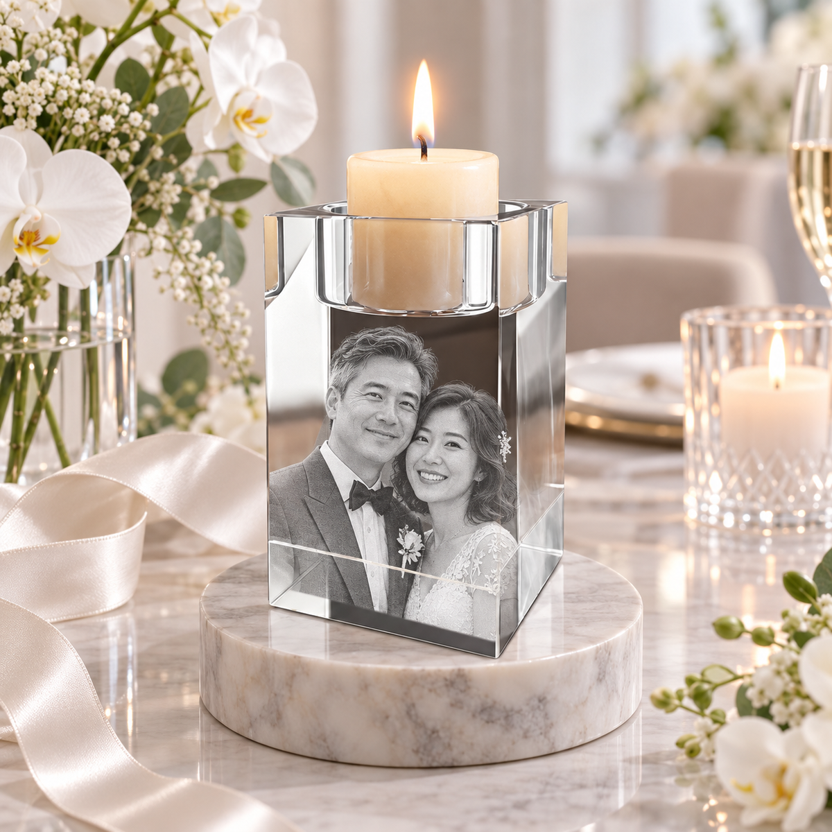 3d crystal candleholder personalized wedding gift secondary image